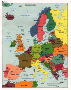 Подробная политическая карта Европы.