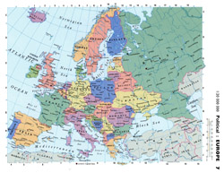 Подробная политическая карта Европы со столицами и крупными городами.