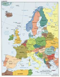 Подробная политическая карта Европы со столицами.