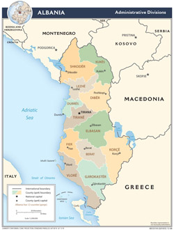 Детальная административная карта Албании.