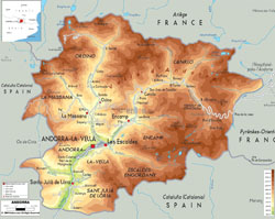 Физическая карта Андорры.