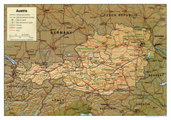 Детальная политическая карта Австрии с рельефом.