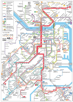 Детальная карта общественного транспорта Линца (г. Линц).