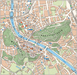Большая туристическая карта центра Зальцбурга.