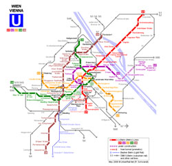Карта метро (подземки, метрополитена) Вены.