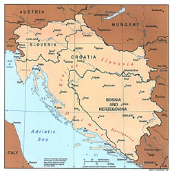 Большая политическая карта западных Балкан с крупными городами - 1997.