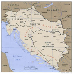 Большая политическая карта западных Балкан с крупными городами - 2001.