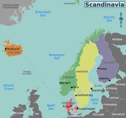 Большая карта регионов Скандинавии.