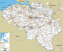 Детальная автодорожная карта Бельгии с городами и аэропортами.