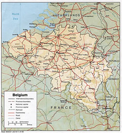 Политико-административная карта Бельгии с рельефом.