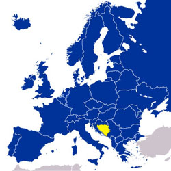 Босния и Герцеговина на карте Европы.