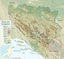 Детальная физическая карта Боснии и Герцеговины.