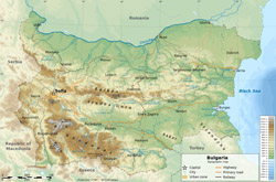 Детальная физическая карта Болгарии.