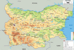Детальная физическая карта Болгарии с дорогами и городами.