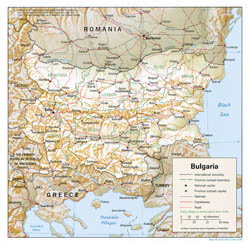 Детальная политико-административная карта Болгарии с рельефом.