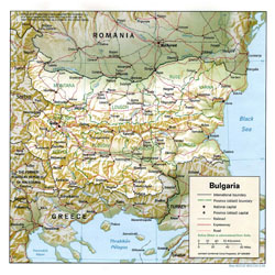 Политическая и административная карта Болгарии с рельефом.