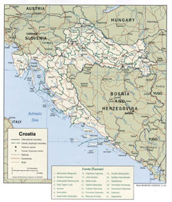 Подробная политическая и административная карта Хорватии.