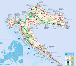 Подробная карта автомобильных дорог Хорватии.