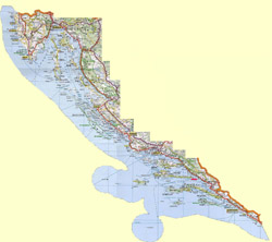 Подробная автодорожная карта морского побережья Хорватии.