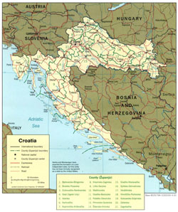 Политическая и административная карта Хорватии.