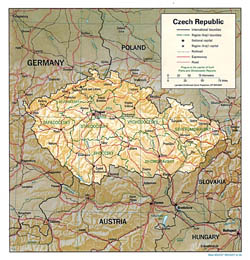Подробная политико-административная карта Чехии с рельефом.