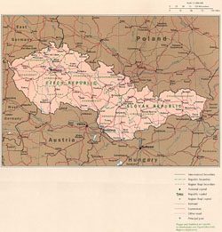 Подробная политическая карта Чехии и Словакии.