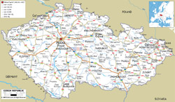 Подробная карта автомобильных дорог Чехии с городами и аэропортами.