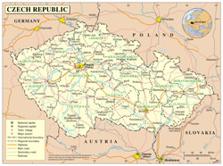 Большая детальная политическая карта Чехии со всеми городами, дорогами и аэропортами.