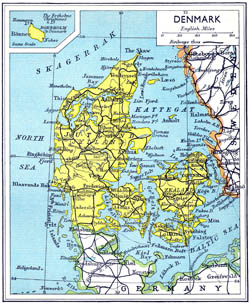 Детальная старая автодорожная карта Дании 1941 года.