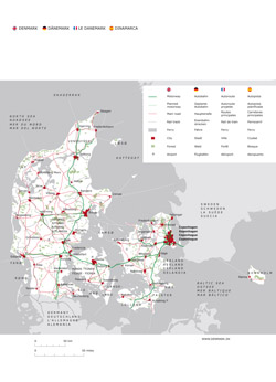 Детальная карта автодорог Дании.