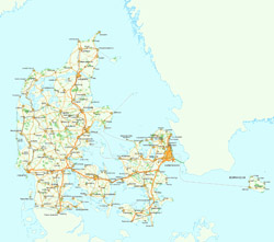 Автодорожная карта Дании.