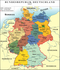 Детальная административная карта Германии.