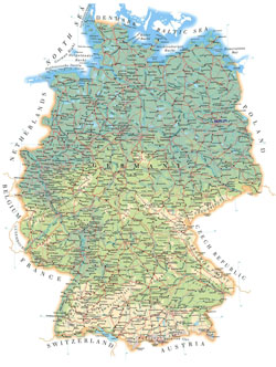 Детальная автодорожная и физическая карта Германии.