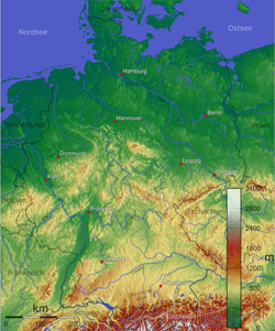 Физическая карта Германии.