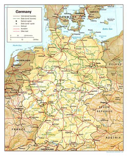 Политико-административная карта Германии с рельефом.
