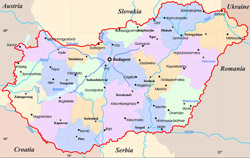 Административная карта Венгрии.