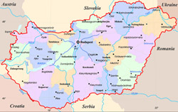 Административная карта Венгрии.