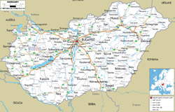 Детальная автодорожная карта Венгрии с городами и аэропортами.
