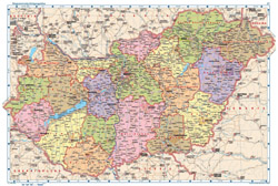 Большая политико-административная карта Венгрии со всеми городами, деревнями, аэропортами, автомагистралями и дорогами.
