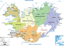 Детальная политическая и административная карта Исландии с дорогами, городами и аэропортами.