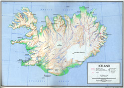 Подробная политическая карта с рельефом Исландии.