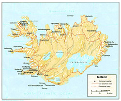 Политическая карта Исландии с рельефом.
