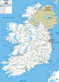 Детальная карта автодорог Ирландии с городами и аэропортами.