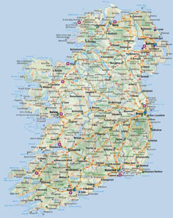 Автодорожная карта Ирландии с городами и аэропортами.