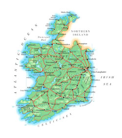 Автодорожная карта Ирландии с городами.