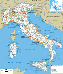 Детальная автодорожная карта Италии с городами и аэропортами.