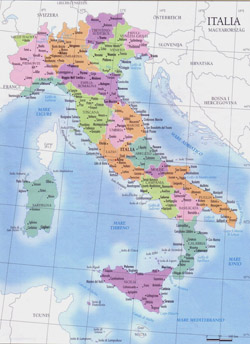 Карта регионов Италии с городами.