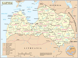 Большая политико-административная карта Латвии.