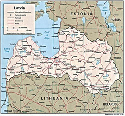 Политическая карта Латвии с дорогами и городами.