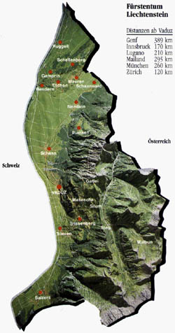 Карта рельефа Лихтенштейна.